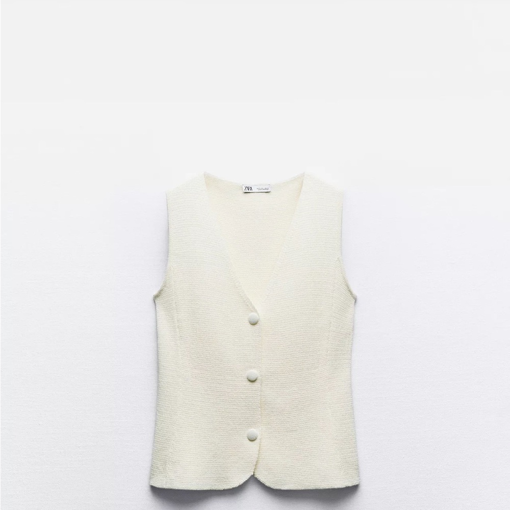 Zara Basic Knit Fitted Button-Up Vest